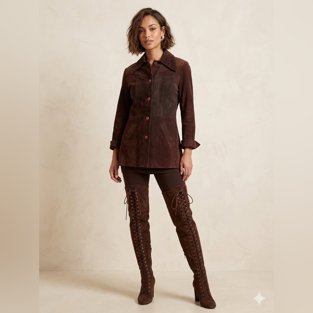 VNTG Y2K Rampage Suede Leather Coat Brown  Penny Lane Western Biker Women Sz S